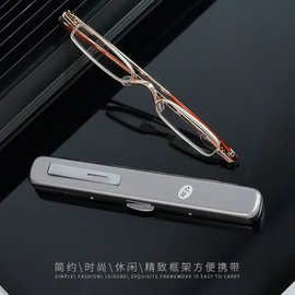 新款中老年笔筒时尚金属老花镜男女便携高清阅读树脂老花眼镜批发