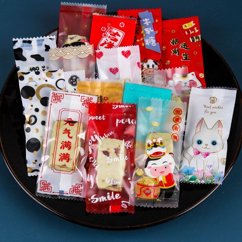 Bolsa de galletas para hornear bolsa de embalaje de nugat leche caramelo dibujos animados maní crujiente esmerilado máquina de sellado bolsa de caramelo transparente image 5