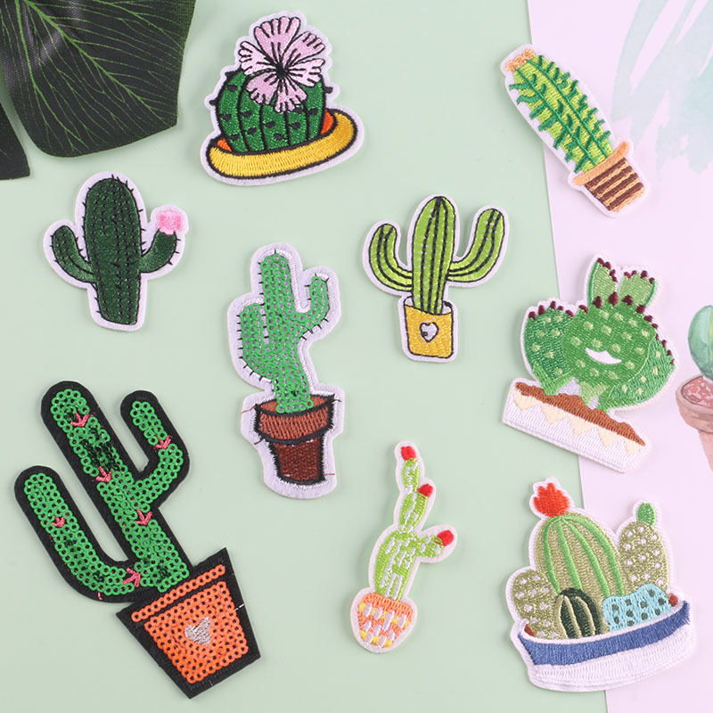 草莓珠片绣花布贴仙人掌椰树鞋帽包饰品配件DIY补丁贴刺绣贴布标