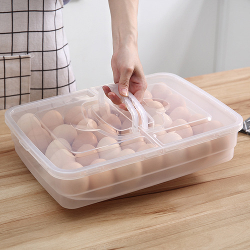 Egg Carton Refrigerator Egg Storage Box Household Preservation Storage Box Kitchen Multi-Compartment Egg Box with Handle Multi-Level Tray
