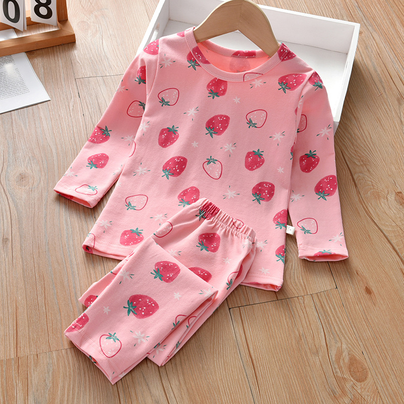 (2개) 어린이 홈 의류 봄과 가을 소녀 서양식 면화 2021 가을 겨울 어린이 의류  소녀의 긴 소매 홈 잠옷 세트