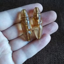 古玩收藏水晶色老琉璃珠子一对老琉璃人物长珠子佛珠手链项链配珠