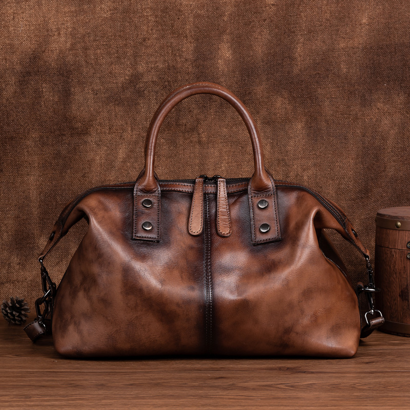 2025 New European And American Retro Women's Handbag Top Grain Cowhide Leather Shoulder Bag Crossbody Bag Large Capacity - Thumbnail 3