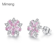 韩国跨境新品粉色樱花锆石耳钉女轻奢时尚小众设计感花朵耳环耳饰