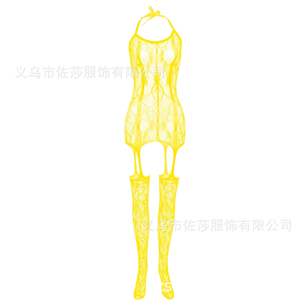 Sexy Lace Camisole Hollow Floral Bodysuit, One-Size Open-Crotch, Wide Straps