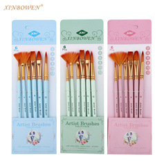 6支尼龍畫筆套裝馬卡龍木杆混頭美術用品學生繪畫畫筆刷水彩畫筆
