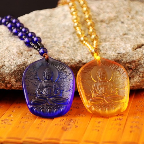 Ancient Glass Buddha Figure, Medicine Buddha Pendant for Temple Connection, Guanyin Ornament, Peace Charm, Protective Green Tara Necklace