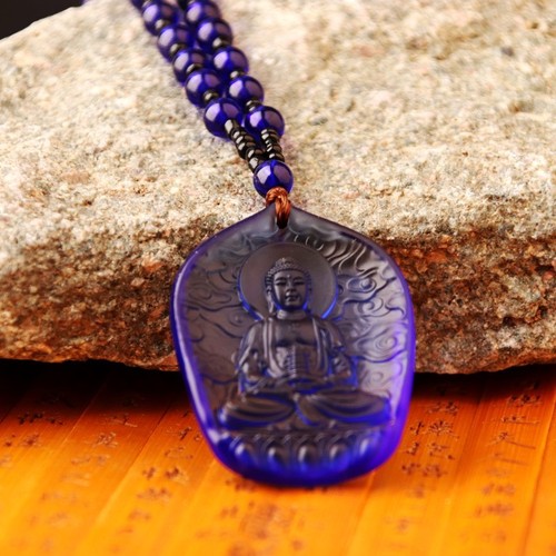 Ancient Glass Buddha Figure, Medicine Buddha Pendant for Temple Connection, Guanyin Ornament, Peace Charm, Protective Green Tara Necklace