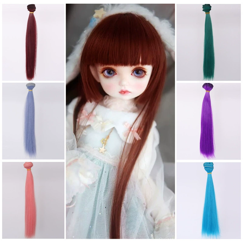 Doll Wig Straight Hair, DIY 25 cm, Synthetic Doll Hair Weft, Multiple Color Codes