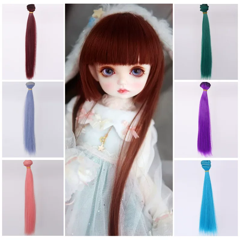 Doll Wig Straight Hair, DIY 25 cm, Synthetic Doll Hair Weft, Multiple Color Codes