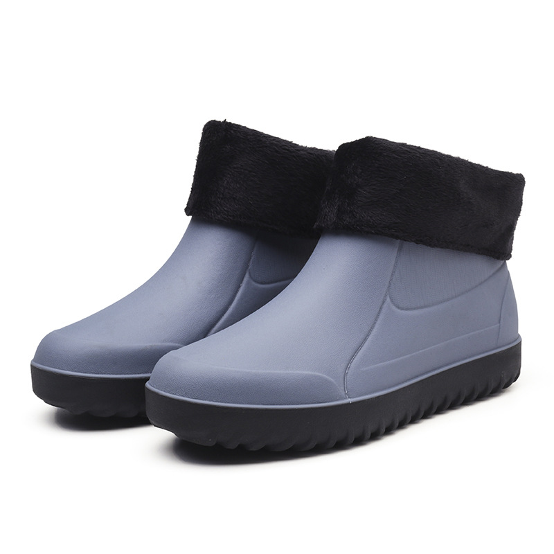 Botas de lluvia para hombres antideslizantes Botas de lluvia de moda impermeables forradas de lana zapatos de goma cálidos trabajo de cocina zapatos de agua cortos de media pantorrilla