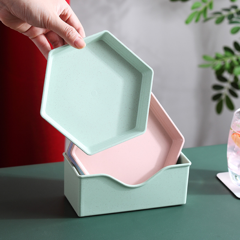 Caja de almacenamiento de plato de paja de trigo hogar creativo cocina plato de hueso Placa de pastel estante de almacenamiento caja de acabado resistente a la caída image 4
