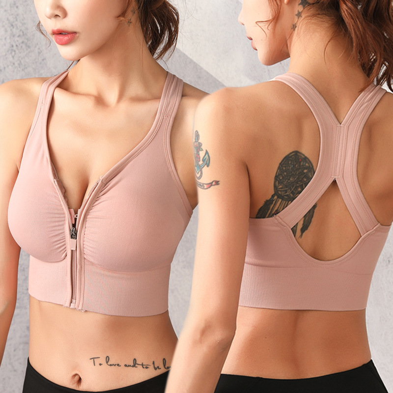 High-strength Shockproof Sports Underwear Women's Running Fitness Outer Wearing Vest Push-up Cross-border Zipper Beautiful Back Bra