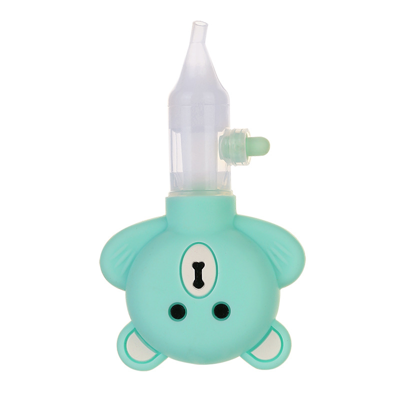 Aspirador nasal de bebé 15 grados curvo tipo de bomba de silicona antirreflujo aspirador nasal Oso de dibujos animados aspirador nasal toma de fábrica