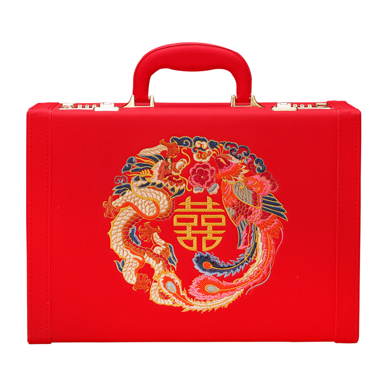 Maleta de novia para la boda, dotación de compromiso de 100,000 yuanes, caja de regalo para vestido de novia, joyas, dotación, caja de boda roja, dragón y fénix de buena presagio