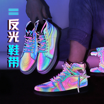AF1 Shoelace Holographic Reflective laser AJ1 Chameleon Basketball shoes motion Flat Black and white rope wholesale
