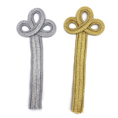 Suzhou Craft Gold and Silver Wire Long-Handle Three-Leaf Chinese Knot for Clothing, Gifts, Decorations—Handmade Panel Buttons for Dresses and Coats