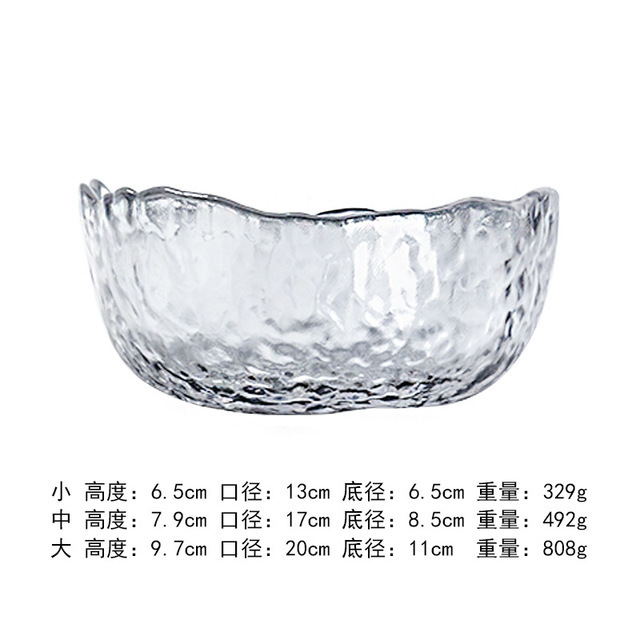 Haijing Jade vajilla ins estilo dorado borde martillo patrón hogar ensaladera de vidrio estilo japonés sala de estar creativa plato de fruta transparente