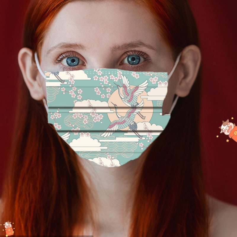 D194-201复古风一次性三层印花含熔喷布口罩防尘时尚防护口罩