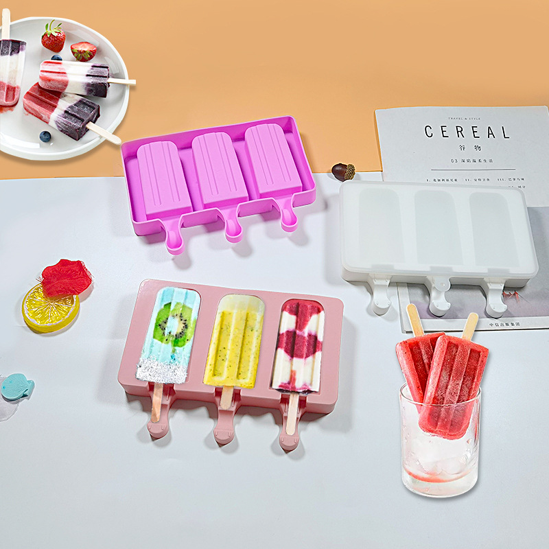 Sanxin clásico rayas de 3 piezas de helado molde de silicona DIY creativo hecho a mano Popsicle molde de silicona con tapa