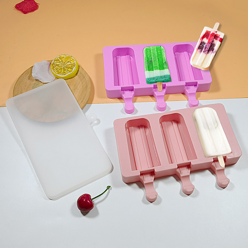 Sanxin clásico rayas de 3 piezas de helado molde de silicona DIY creativo hecho a mano Popsicle molde de silicona con tapa
