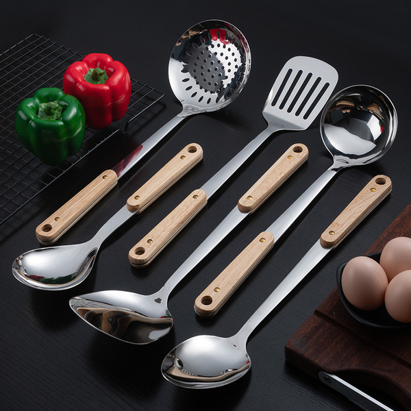 Stainless steel spatula 304 Kitchenware set Household wooden handle…