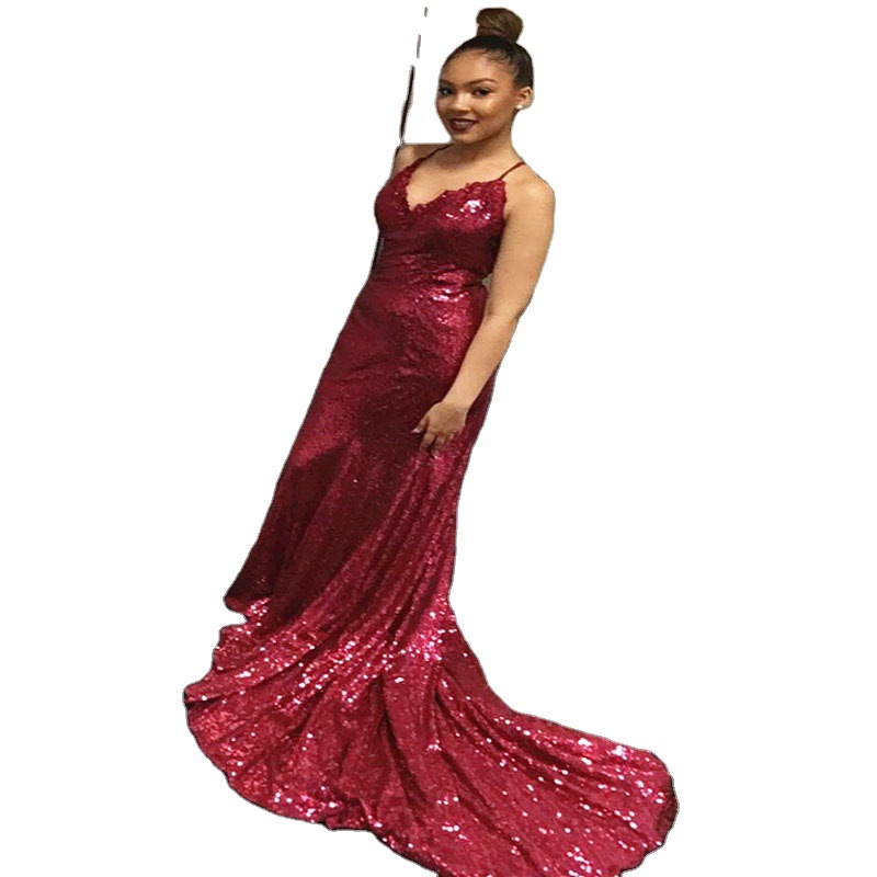 Vestido de Noche Sexy con Tirantes Finos y Lentejuelas, Estilo Europeo y Americano, Nuevo Verano 2025, para Mujer, Estilo Amazon y eBay