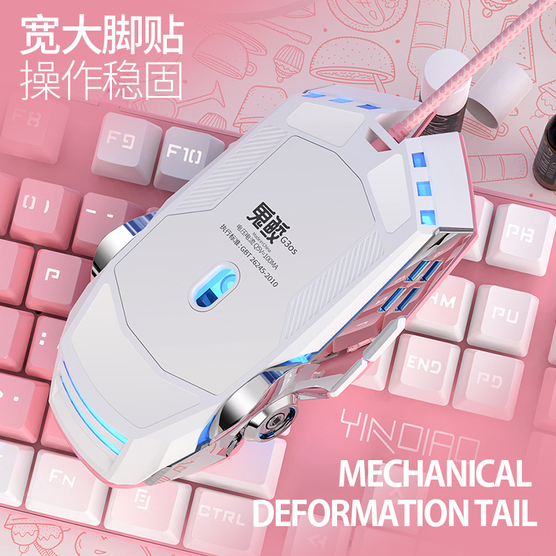 Talla de plata Rosa ratón juego luminoso con cable chica lindo Mecánico Eléctrico competencia macro mudo Accesorios de ordenador amazon