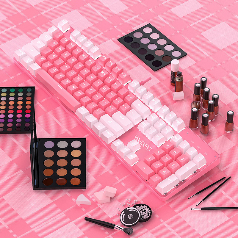 Teclado mecánico real eje verde linda chica en línea celebridad chica corazón Rosa botón redondo juego punk una generación al por mayor