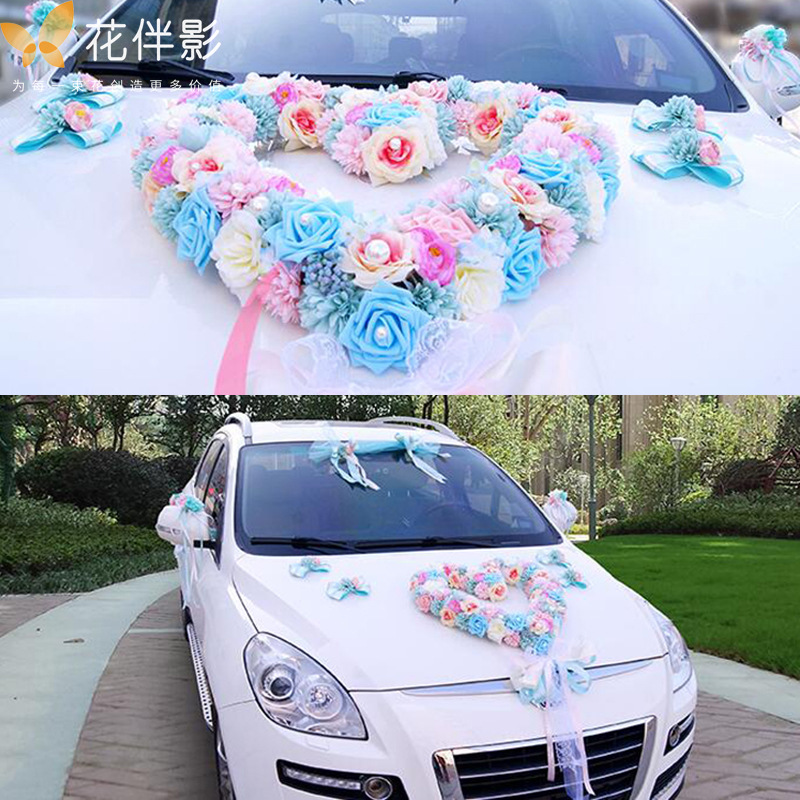 Flor Sombra boda lechón del coche Placa de flores con barro flor en forma de corazón bloque de barro melocotón corazón boda decoración del coche cabeza del coche flor lechón de barro
