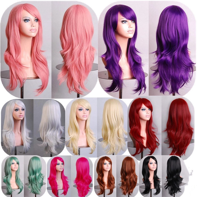 Spot European and American Halloween wig long curly hair cosplay color multi-color ball lolita fake head cover