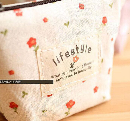 Small fresh canvas floral coin purse, compact coin bag, cute square headphone bag, small bag, trendy