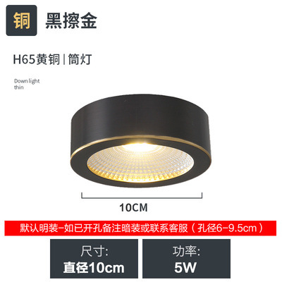 Todo-cobre superficie montada downlight Nordic LED ultra-Delgado agujero de techo de luz incrustado tienda de ropa pasillo techo Spotlight