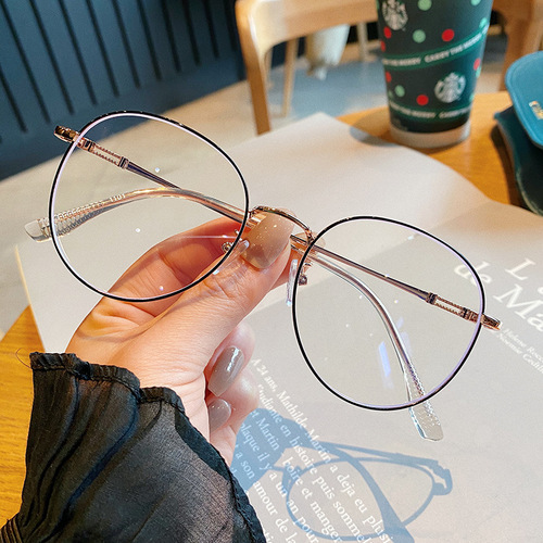 New metal gold wire edge glasses frame for women with degree myopia glasses Internet celebrity plain decorative flat eye frame for men