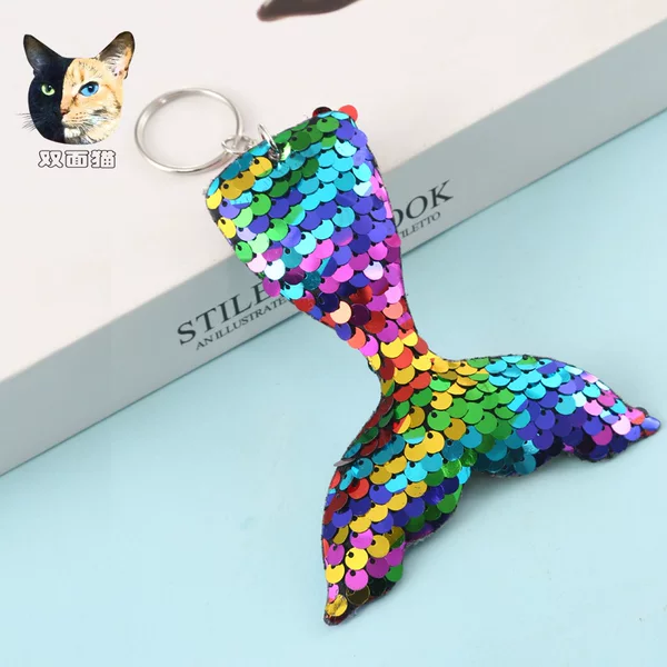 Colorful Fish Tail Sequined Keychain Reflective Glossy Pendant Heart-Shaped Keychain Five-Pointed Star Pendant Event Gift