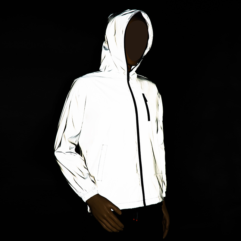 Autumn retroreflective trend windproof trench coat with hood with…