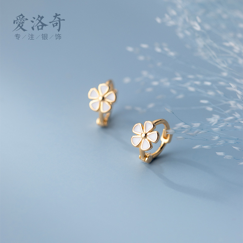 Eloch s925 plata esterlina elegante cinco pegamento de goteo de flores blancas botones de orejas de nicho rojo red M01439