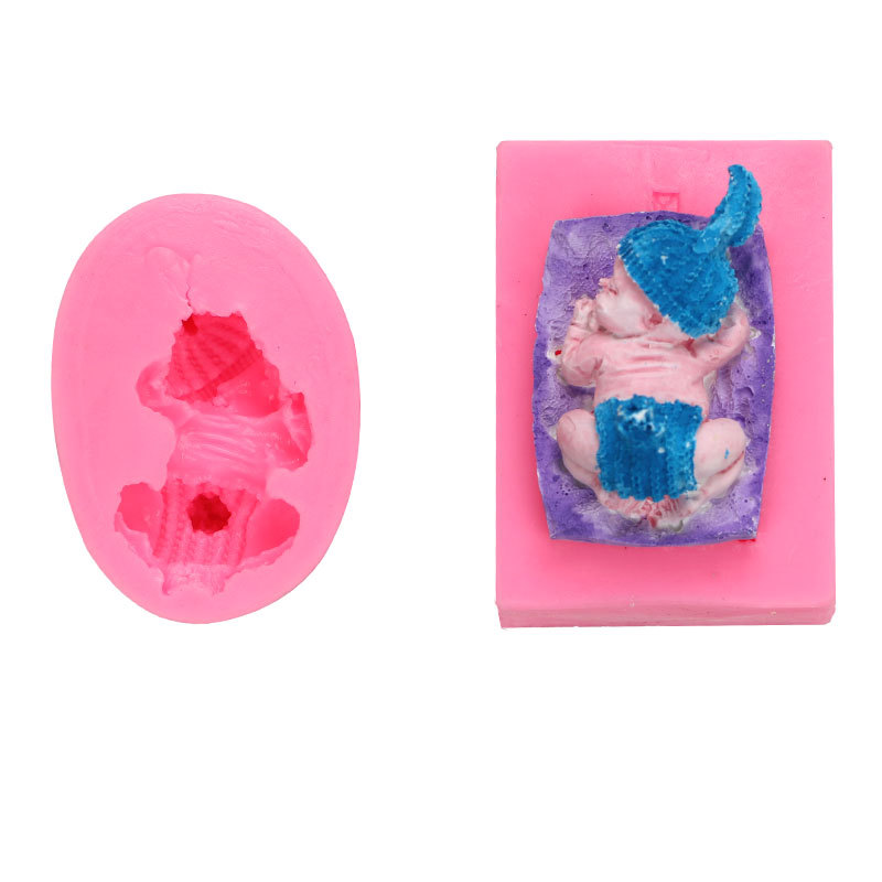 En stock al por mayor tridimensional acostado dormir Bebé forma fondant molde de silicona DIY decoración del coche aromaterapia yeso