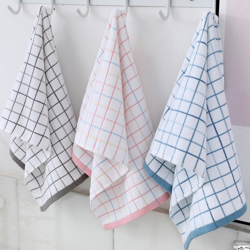 Pure Cotton Siro Spun Small Plaid Towel Class a Pure Cotton Soft Absorbent Thin Breathable Gift Checkered Towel