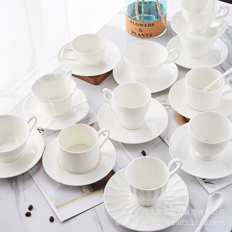 Coffee Cup Saucer Ceramic Pure White European Afternoon Tea Bone China Coffee Cup Set Creative Coffee Cup with logo Printing