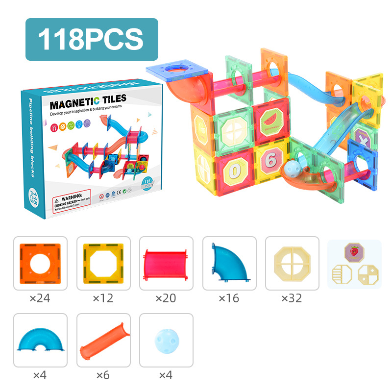 Ventana de color tubería pieza magnética bloque de construcción pieza suelta juguetes educativos para niños 118pcs caja de color transfronteriza paquete juguetes magnéticos