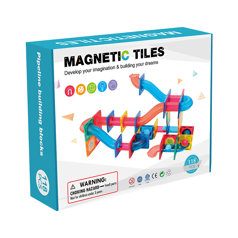 Ventana de color tubería pieza magnética bloque de construcción pieza suelta juguetes educativos para niños 118pcs caja de color transfronteriza paquete juguetes magnéticos