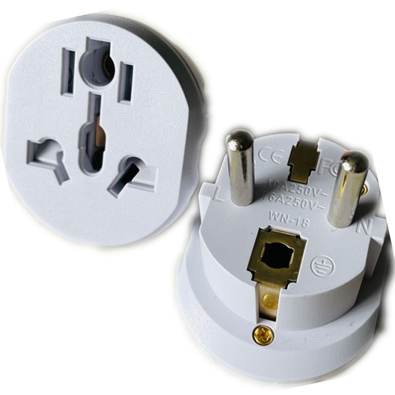 跨境16A大电流德标转换插 韩法欧标纯铜转换插座两圆脚电源转接头