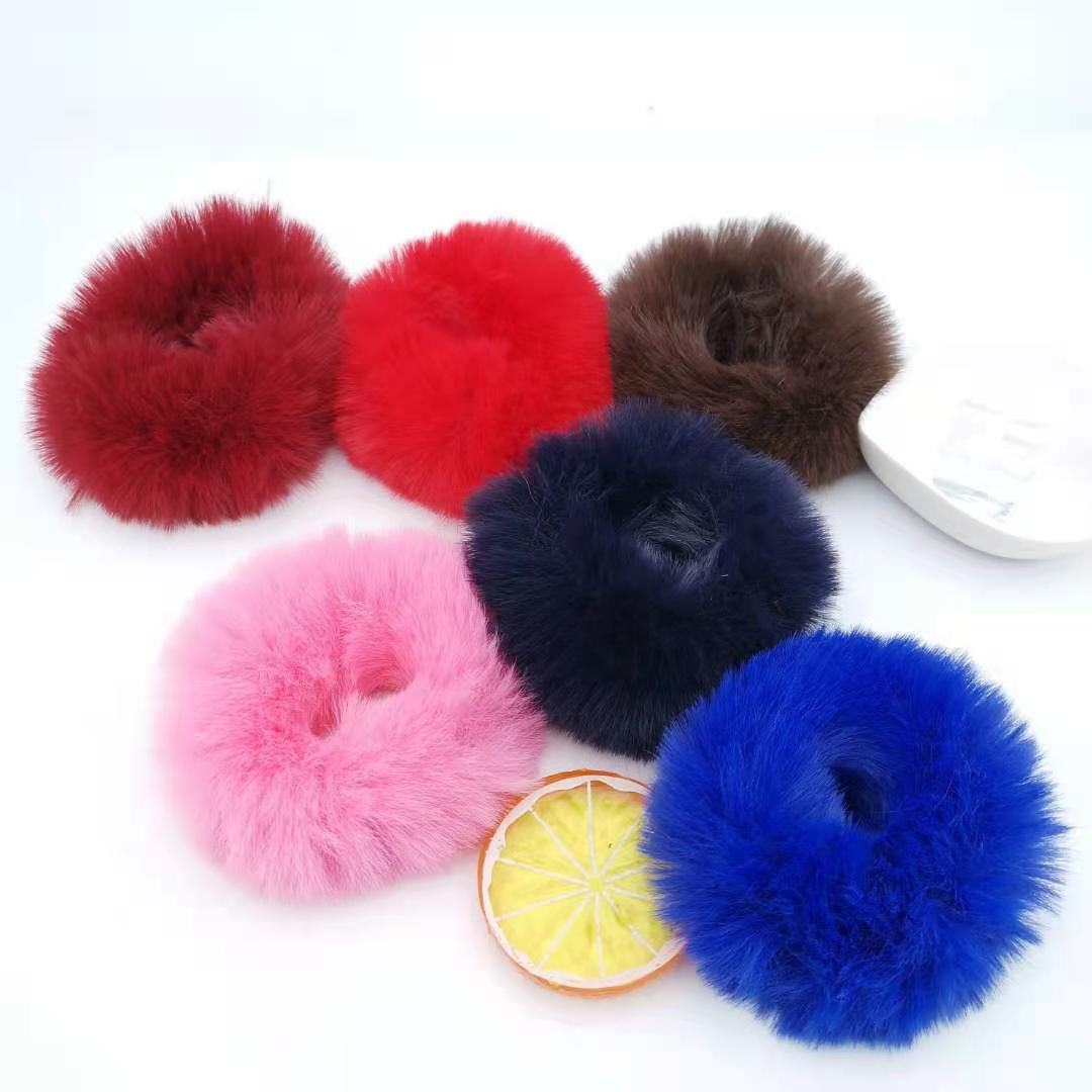 Estilo coreano Lolita color caramelo DE LA Felpa del anillo de Pelo suave chica Lolita imitación de piel de conejo accesorios para el cabello cuerda de pelo bola de peluche anillo de pelo