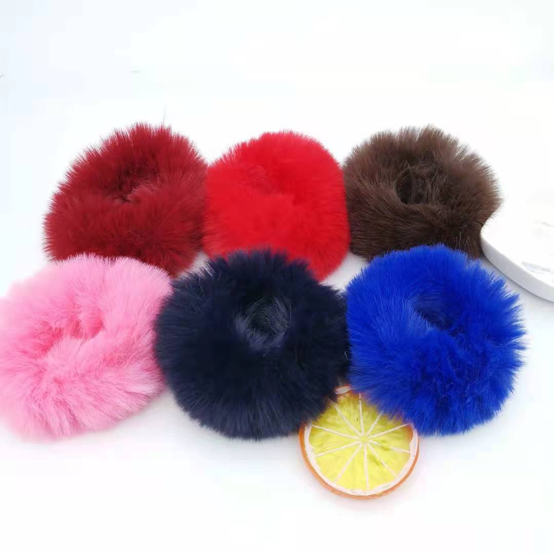Estilo coreano Lolita color caramelo DE LA Felpa del anillo de Pelo suave chica Lolita imitación de piel de conejo accesorios para el cabello cuerda de pelo bola de peluche anillo de pelo
