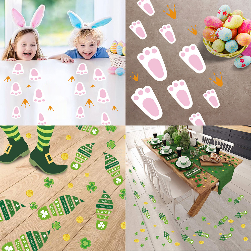 Cross-Border Easter St. Patrick's Day Irish Festival Rabbit Footprints Green Stickers Waterproof