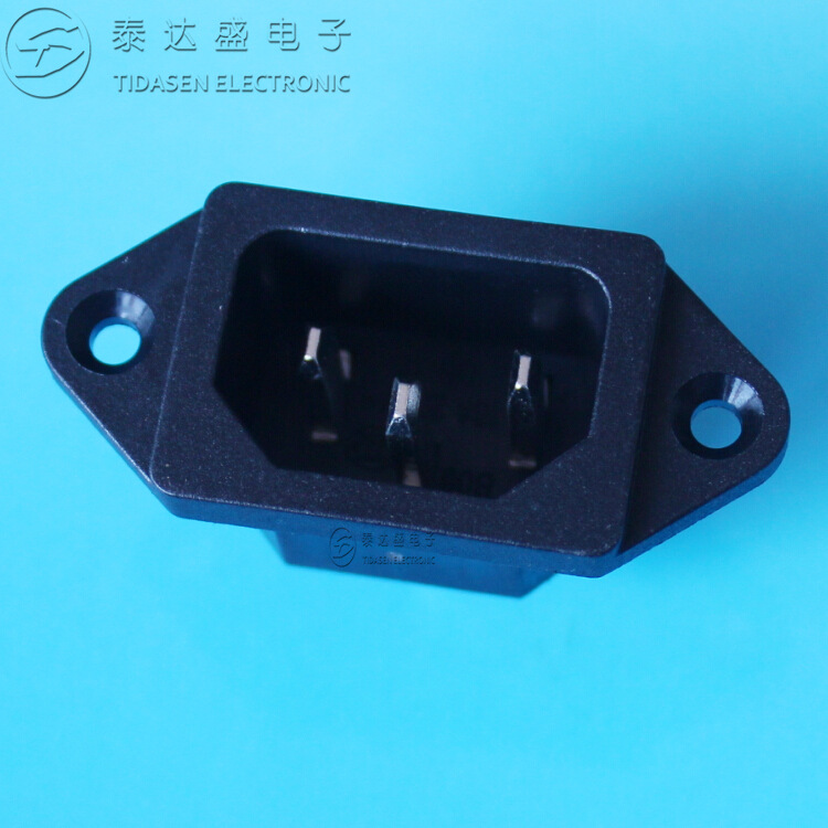 供应一体机品字尾三插电源插座带耳朵全铜品字AC电源座DB-14-1