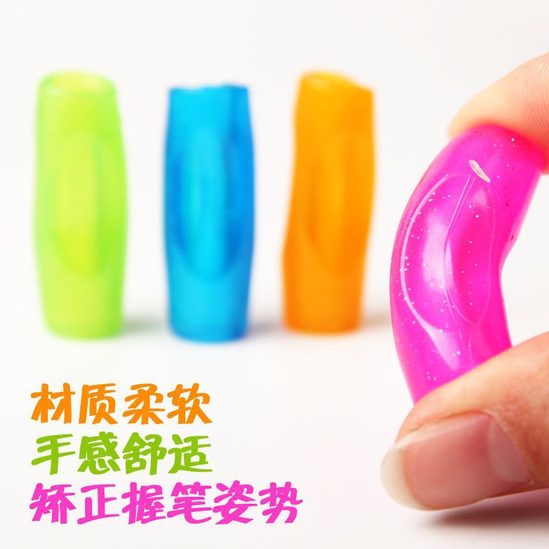 Pluma para niños que sostiene el corrector postura de escritura correcta estudiante niño pluma con funda color caramelo pluma de silicona dispositivo de sujeción