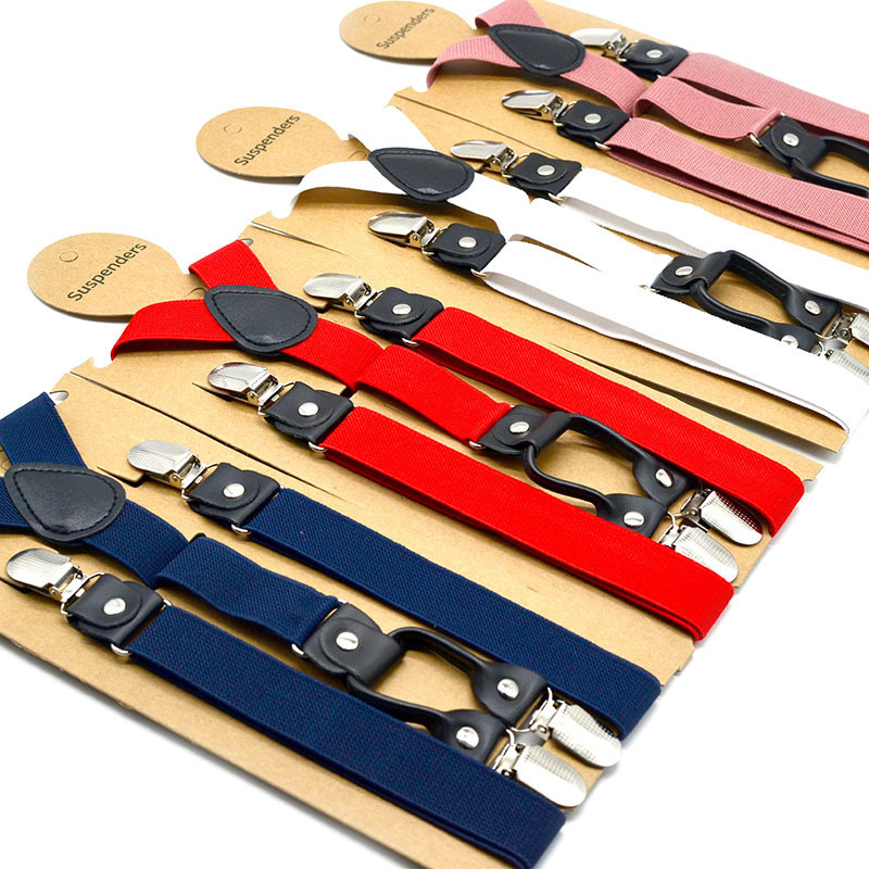 Cross-Border Adult Four-Clamp Unisex Suspenders 2.5cm Ultra-Tight Non-Slip Suspenders Solid Color Available in Multiple Colors