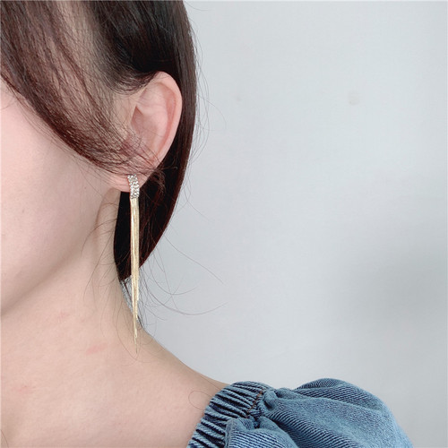 S925 Silver Needle Earrings for Women Dongdaemun New Trendy Cool Style Earrings Temperament Long Tassel Versatile Earrings
